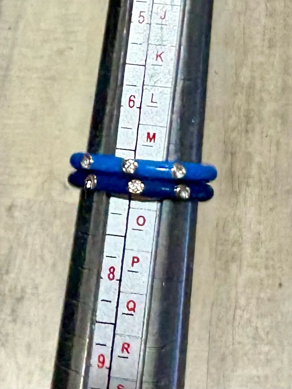 Vintage Blue Enamel Stacking Ring Set Rhinestone Bands Size 7 Pair